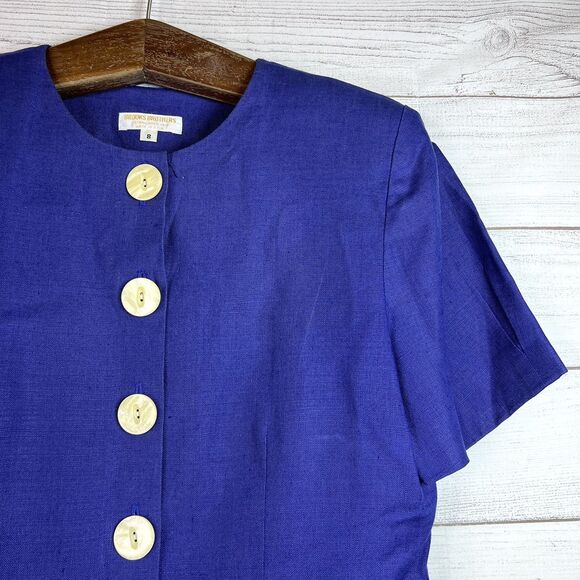 Vintage Brooks Brothers Blue Dress Linen Made In USA Sz 8 50s 60s Pearl Buttons - Picture 4 of 14